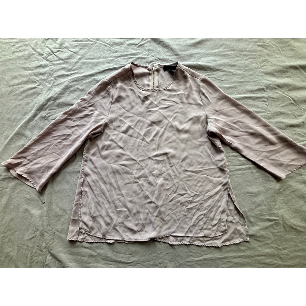 Atmosphere Mauve Crepe Blouse 3/4 Bell Sleeve Back Zip Top Size 0